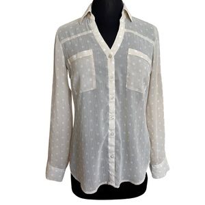 EXPRESS Sheer Polka Dot Blouse Size Medium Cream Taupe